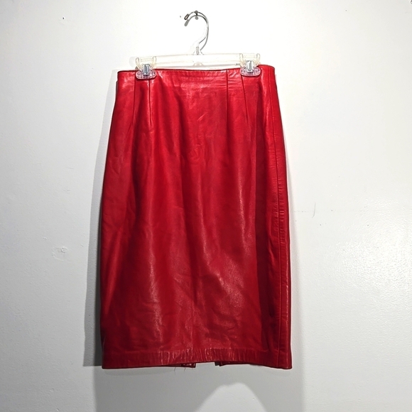 Vakko Vintage Red Leather Skirt 4 - Picture 1 of 7